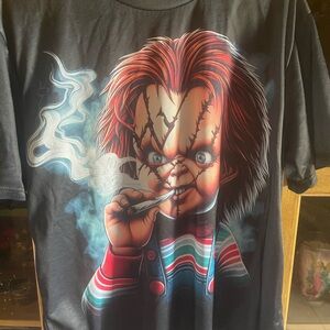 Black Graphic Chucky Tee - Horror Character Shirt